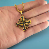 Jerusalem Cross Necklace Stainless Steel Crusades Emblem Pendant