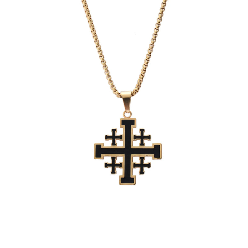 Jerusalem Cross Necklace Stainless Steel Crusades Emblem Pendant