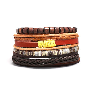 Vintage Multilayer Leather Bracelet For Men - 4 Pcs/set
