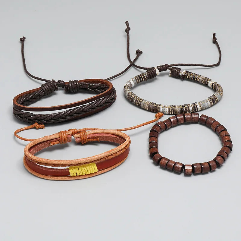 Vintage Multilayer Leather Bracelet For Men - 4 Pcs/set
