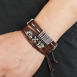 Men Leather Bracelet Punk Hip Hop Brown Charm Bangle