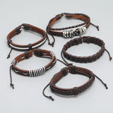 Men Leather Bracelet Punk Hip Hop Brown Charm Bangle