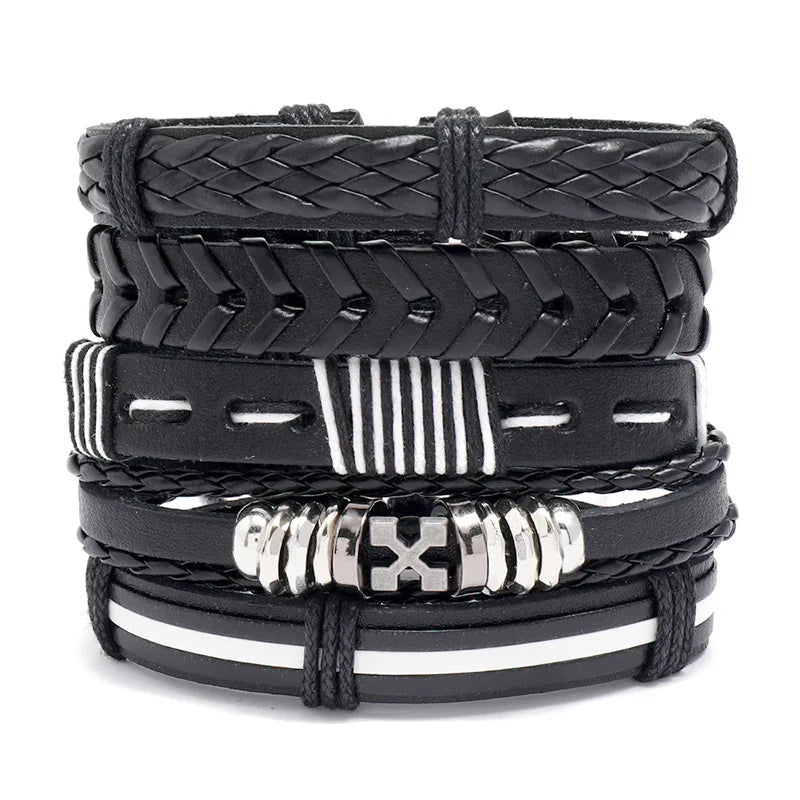 Men Leather Bracelet Punk Hip Hop Brown Charm Bangle
