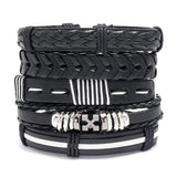 Men Leather Bracelet Punk Hip Hop Brown Charm Bangle