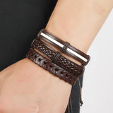 Men Leather Bracelet Punk Hip Hop Brown Charm Bangle