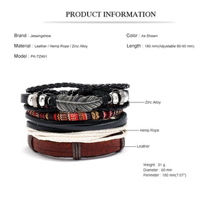 Punk Vintage Bangle Set Multilayer Maple Leaf Charm Leather Bracelets