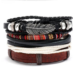 Punk Vintage Bangle Set Multilayer Maple Leaf Charm Leather Bracelets