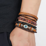 Vintage Punk Multilayer Leather Bracelet For Men 4Pcs/set