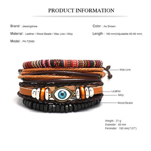 Vintage Punk Multilayer Leather Bracelet For Men 4Pcs/set