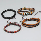 Vintage Punk Multilayer Leather Bracelet For Men 4Pcs/set