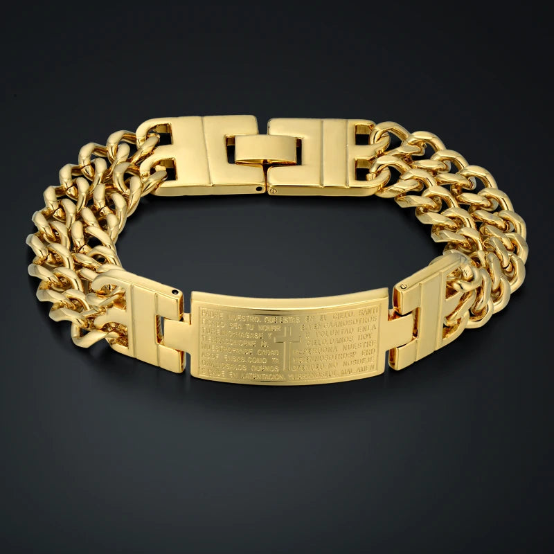Christianity Cross Thick Chain Link ID Bracelet Men Jewelry