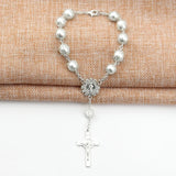 Vintage Jesus Cross Bracelet Sacred Mercy Saint Icons Beaded Religious Jewelry