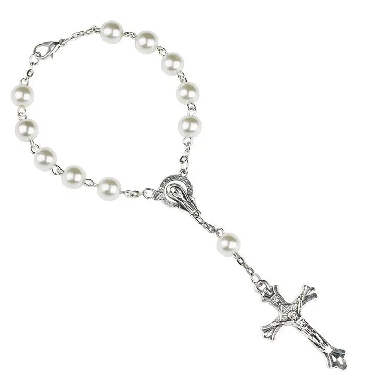 Vintage Jesus Cross Bracelet Sacred Mercy Saint Icons Beaded Religious Jewelry
