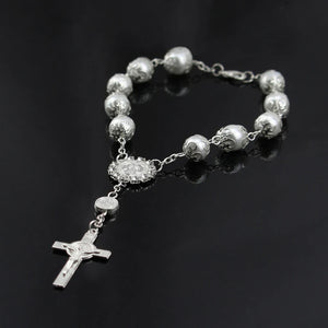 Vintage Jesus Cross Bracelet Sacred Mercy Saint Icons Beaded Religious Jewelry