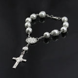 Vintage Jesus Cross Bracelet Sacred Mercy Saint Icons Beaded Religious Jewelry