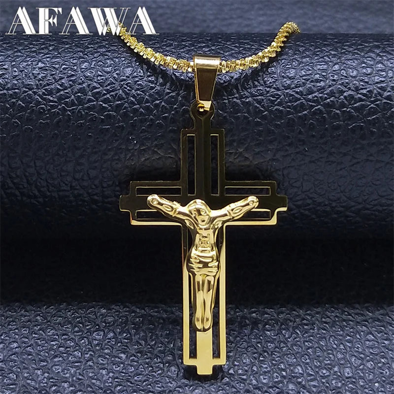 Jesus Cross Choker Necklace Stainless Steel