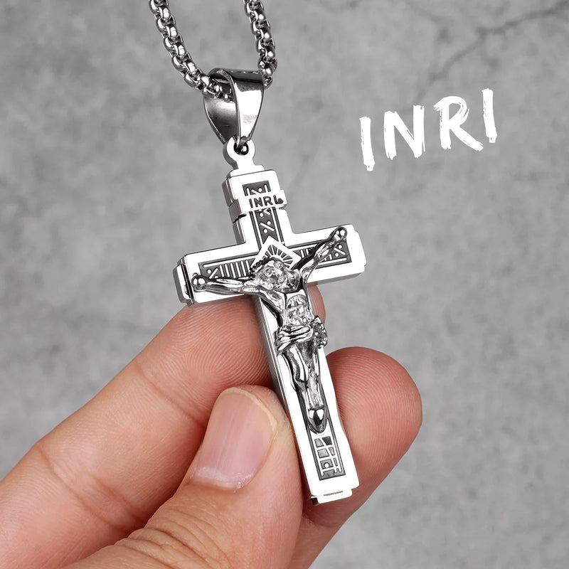 Jesus Cross Long Necklace Pendant Chain Stainless Steel Jewelry Gift