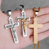 Jesus Cross Long Necklace Pendant Chain Stainless Steel Jewelry Gift