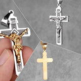 Jesus Cross Long Necklace Pendant Chain Stainless Steel Jewelry Gift