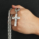 Jesus Cross Byzantine Chain Stainless Steel Necklace for Men
