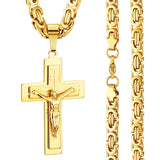 Jesus Cross Byzantine Chain Stainless Steel Necklace for Men