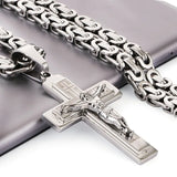Jesus Cross Byzantine Chain Stainless Steel Necklace for Men