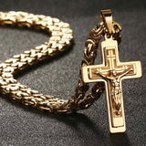 Jesus Cross Byzantine Chain Stainless Steel Necklace for Men