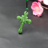 Jesus Cross Green Jade Pendant Necklace Hand-Carved Charm Jewelry