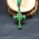 Jesus Cross Green Jade Pendant Necklace Hand-Carved Charm Jewelry