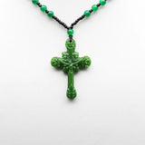 Jesus Cross Green Jade Pendant Necklace Hand-Carved Charm Jewelry