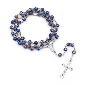 Vintage Cross Pendant Catholic Necklace Cloisonne Copper Bead