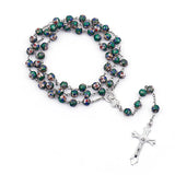 Vintage Cross Pendant Catholic Necklace Cloisonne Copper Bead
