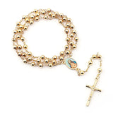 Vintage Jesus Cross Rosary Necklace with Catholic Portrait Pendant