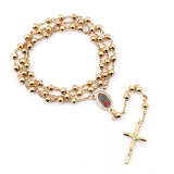 Vintage Jesus Cross Rosary Necklace with Catholic Portrait Pendant