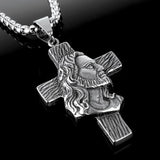 Jesus Cross Silver Necklace Men Women Stainless Steel Pendant