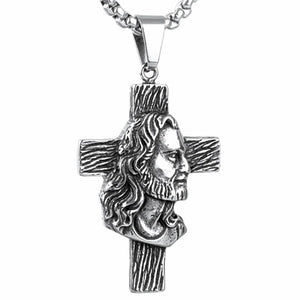 Jesus Cross Silver Necklace Men Women Stainless Steel Pendant