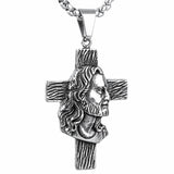 Jesus Cross Silver Necklace Men Women Stainless Steel Pendant