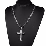 Jesus Cross Silver Necklace Stainless Steel With 6MM Byzantine Chain