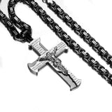 Jesus Crucifixion Cross Pendant Necklace Silver Stainless Steel