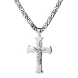 Jesus Crucifixion Cross Pendant Necklace Silver Stainless Steel