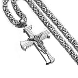 Jesus Crucifixion Cross Pendant Necklace Silver Stainless Steel