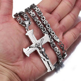 Jesus Crucifixion Cross Pendant Necklace Silver Stainless Steel