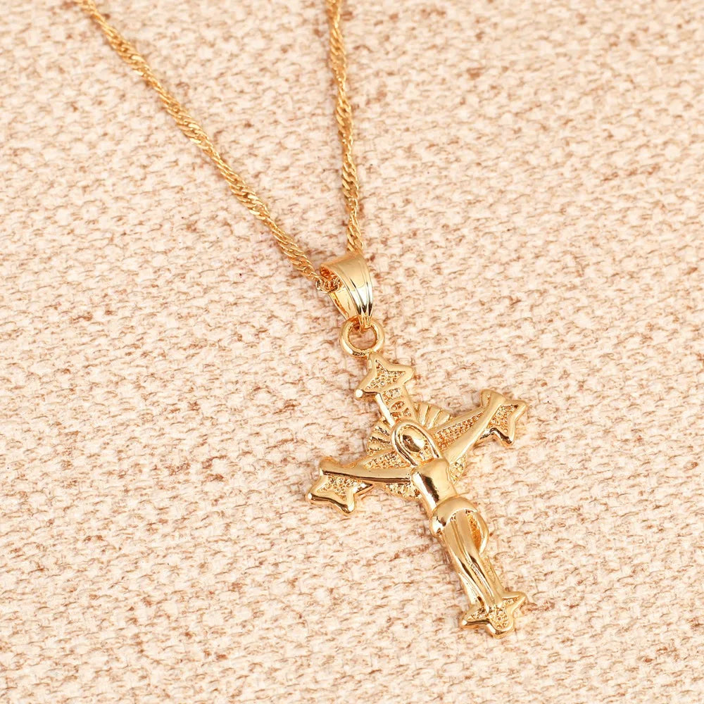 Jesus Head Cross Necklace 22K Charm Pendant Christian Jewelry
