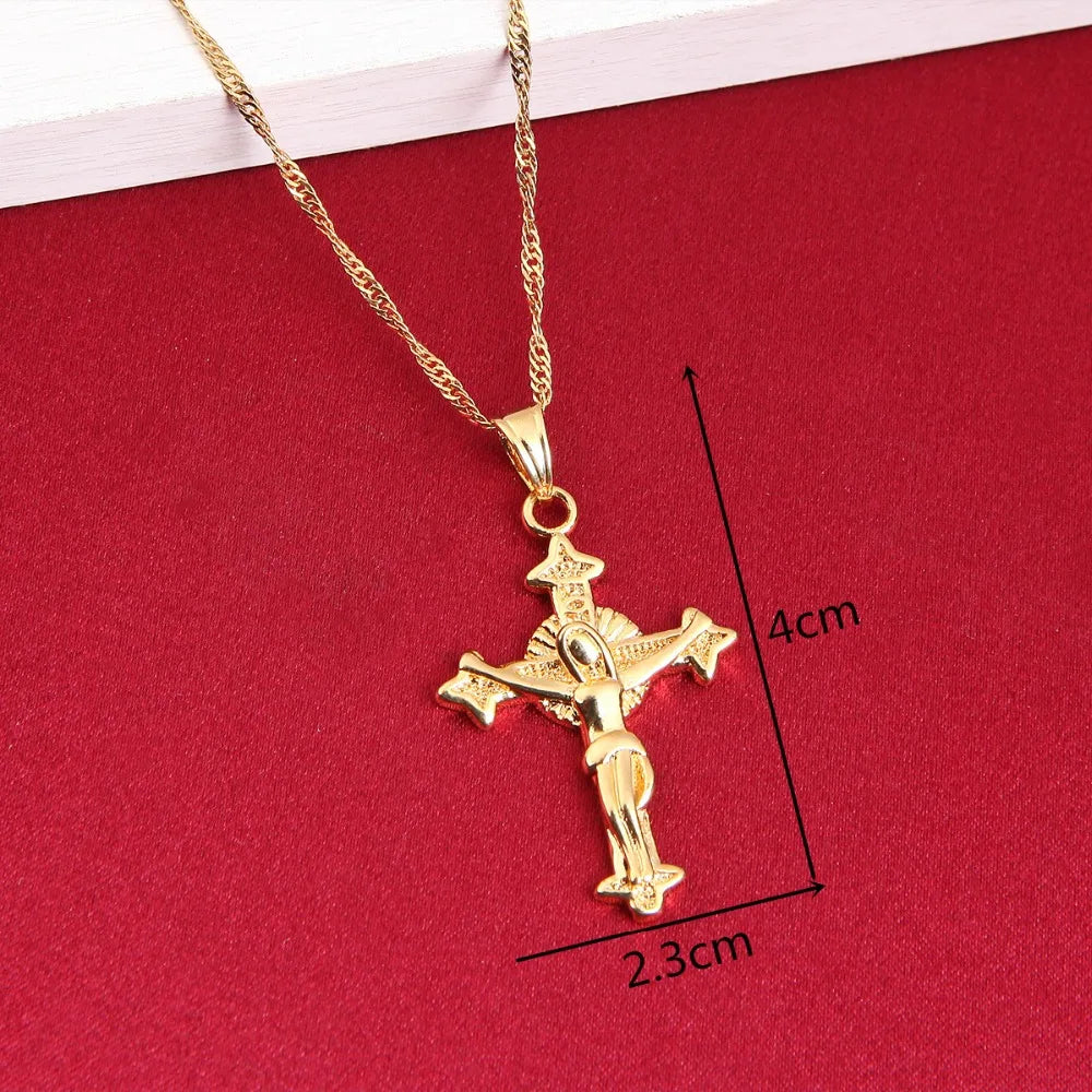 Jesus Head Cross Necklace 22K Charm Pendant Christian Jewelry
