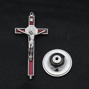 St. Benedict Hanging Cross Ornament Red Enamel Pendant