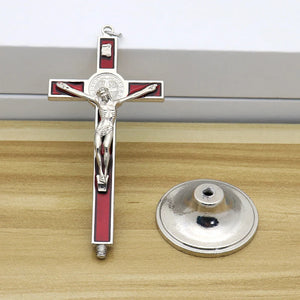 St. Benedict Hanging Cross Ornament Red Enamel Pendant