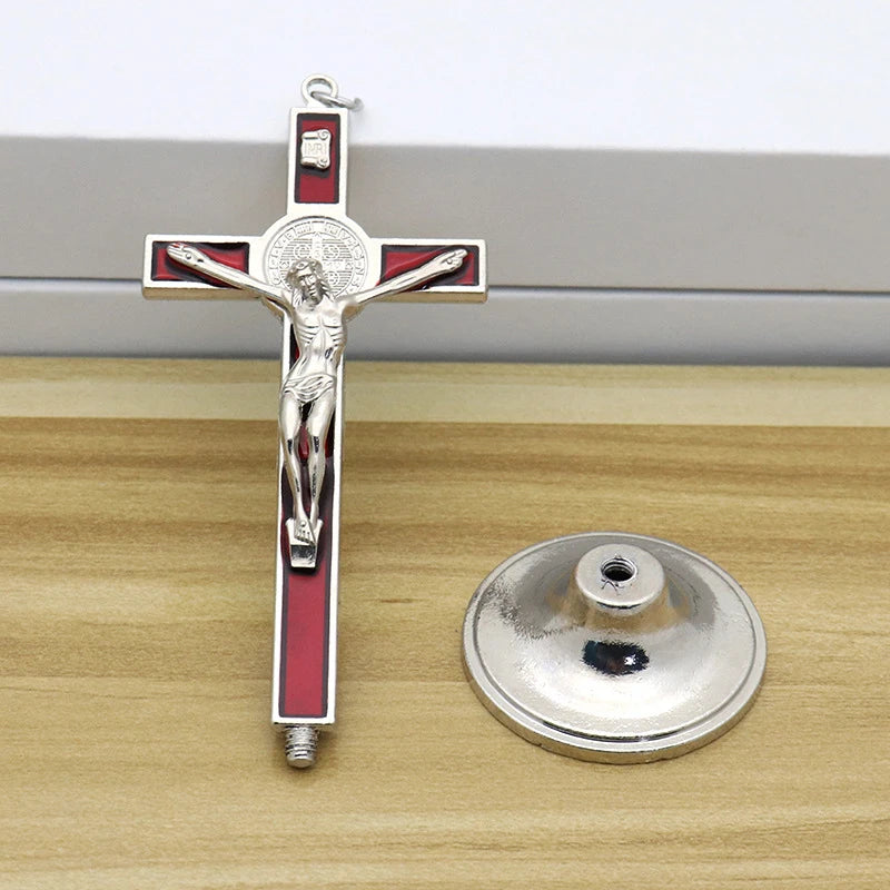 St. Benedict Hanging Cross Ornament Red Enamel Pendant