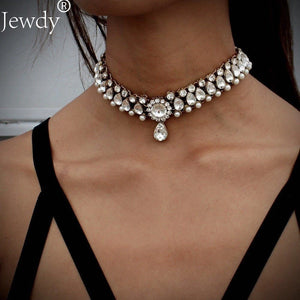 Boho Water Drop Crystal Pendant Necklace Vintage Simulated Pearl
