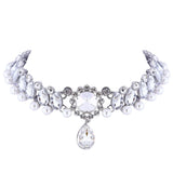 Boho Water Drop Crystal Pendant Necklace Vintage Simulated Pearl