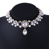 Boho Water Drop Crystal Pendant Necklace Vintage Simulated Pearl